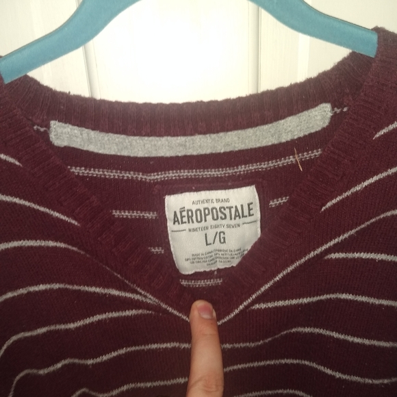 Aeropostale Knit Maroon Striped Sweater - Large - Picture 2 of 7